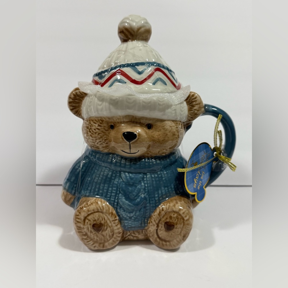 Home for the Holidays Christmas Teddy Bear with Sweater and Beanie 25oz Mug